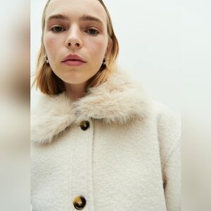 H&M Twill Jacket with Fluffy Collar